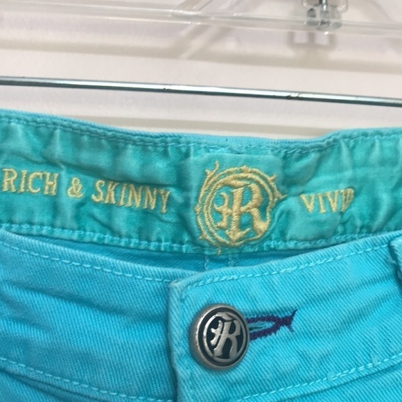 R&S Turquoise Low Rise Skinny Jeans Cropped Zip Hem Sz 26 - Picture 4 of 12